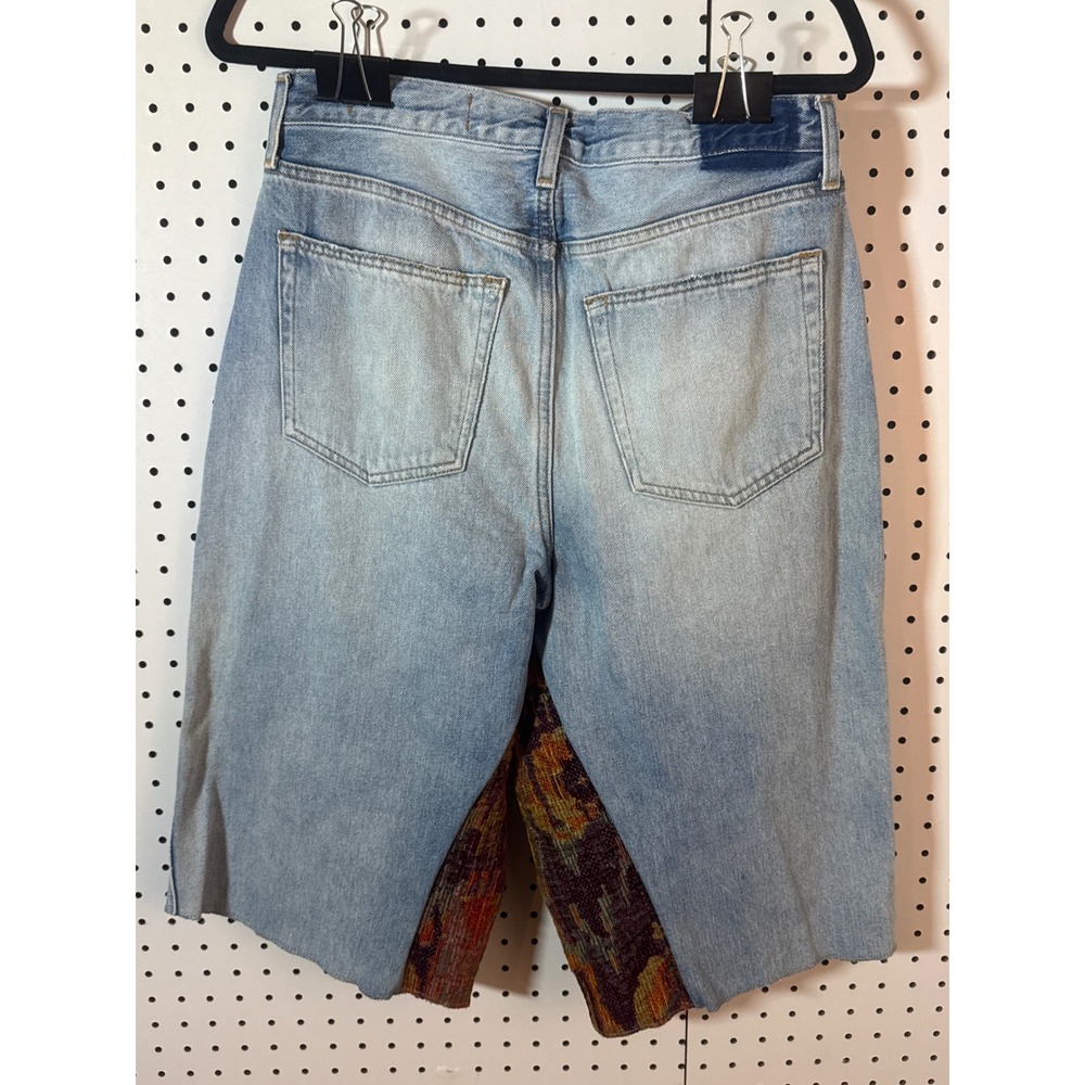CRTV LTRCY handmade Double Knee Jorts Tapestry Patchwork Denim Shorts Light Wash - Picture 3 of 3